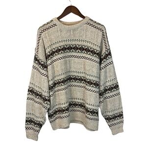 Liberty by Old Glory Vintage Fair Isle Chunky Knit 100% Cotton Sweater Size XXL